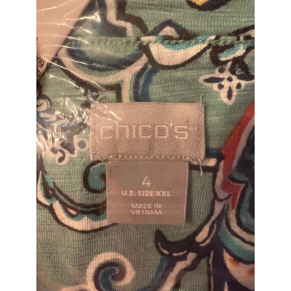 Chico’s Size 3 Green Floral Print Tunic Top Size 3 Loose Fit Stretch Blouse - Picture 7 of 7